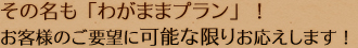 その名も「わがままプラン」！お客様のご要望に可能な限りお応えします！